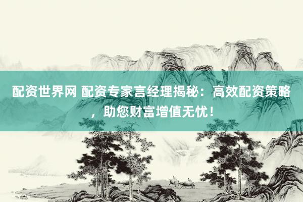 配资世界网 配资专家言经理揭秘：高效配资策略，助您财富增值无忧！