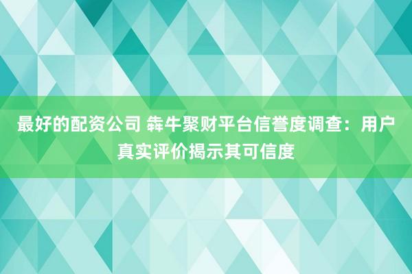 最好的配资公司 犇牛聚财平台信誉度调查：用户真实评价揭示其可信度