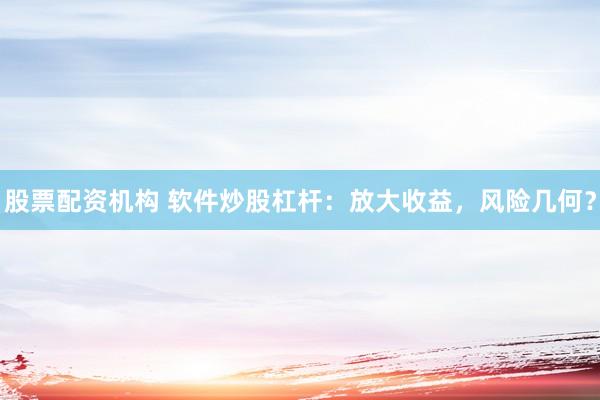 股票配资机构 软件炒股杠杆：放大收益，风险几何？