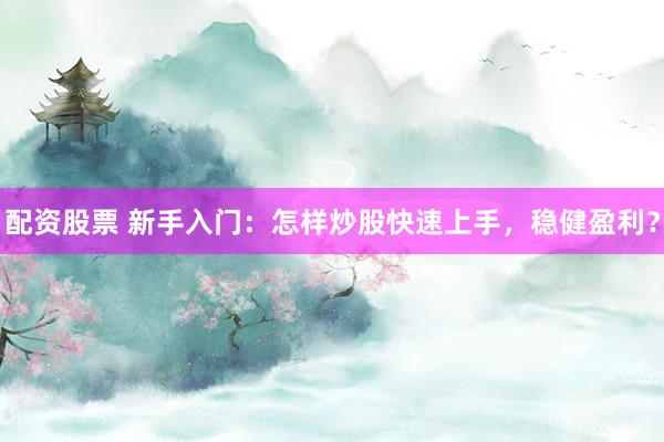 配资股票 新手入门：怎样炒股快速上手，稳健盈利？