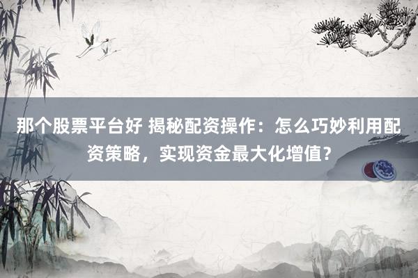 那个股票平台好 揭秘配资操作：怎么巧妙利用配资策略，实现资金最大化增值？