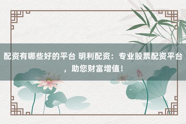 配资有哪些好的平台 明利配资：专业股票配资平台，助您财富增值！