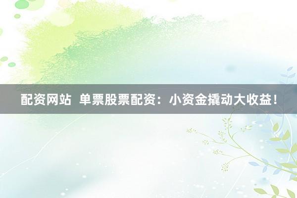 配资网站  单票股票配资：小资金撬动大收益！