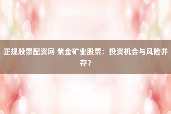 正规股票配资网 紫金矿业股票：投资机会与风险并存？