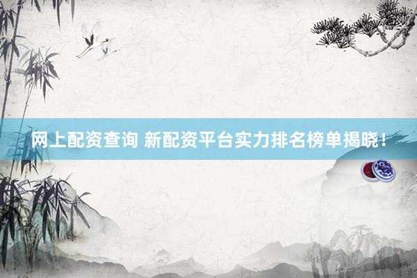 网上配资查询 新配资平台实力排名榜单揭晓！