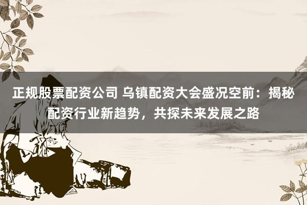 正规股票配资公司 乌镇配资大会盛况空前：揭秘配资行业新趋势，共探未来发展之路