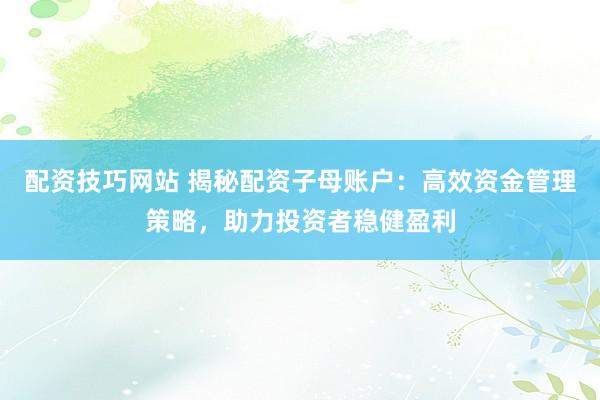配资技巧网站 揭秘配资子母账户：高效资金管理策略，助力投资者稳健盈利