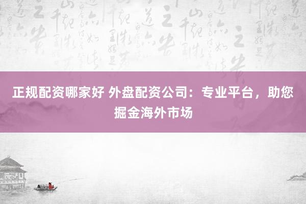 正规配资哪家好 外盘配资公司:专业平台,助您掘金海外市场
