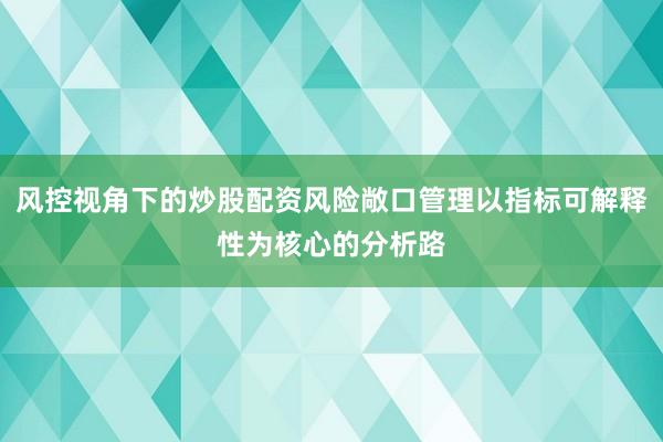 风控视角下的炒股配资风险敞口管理以指标可解释性为核心的分析路