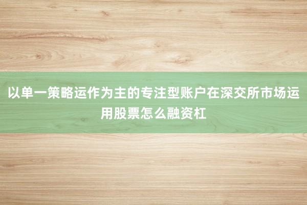 以单一策略运作为主的专注型账户在深交所市场运用股票怎么融资杠