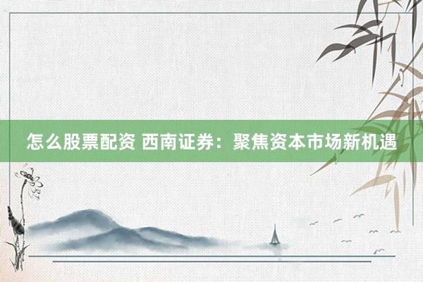 怎么股票配资 西南证券：聚焦资本市场新机遇