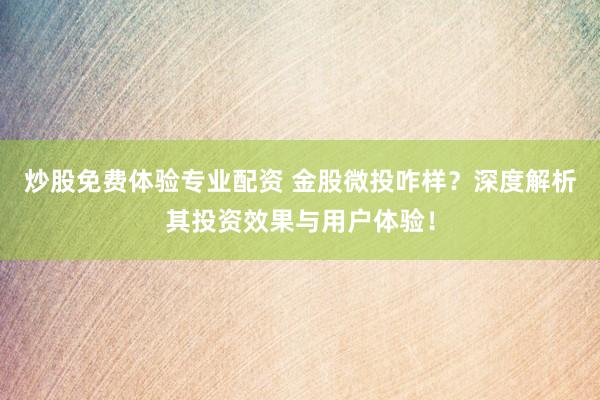 炒股免费体验专业配资 金股微投咋样？深度解析其投资效果与用户体验！