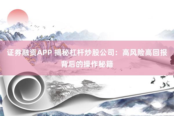证券融资APP 揭秘杠杆炒股公司：高风险高回报背后的操作秘籍